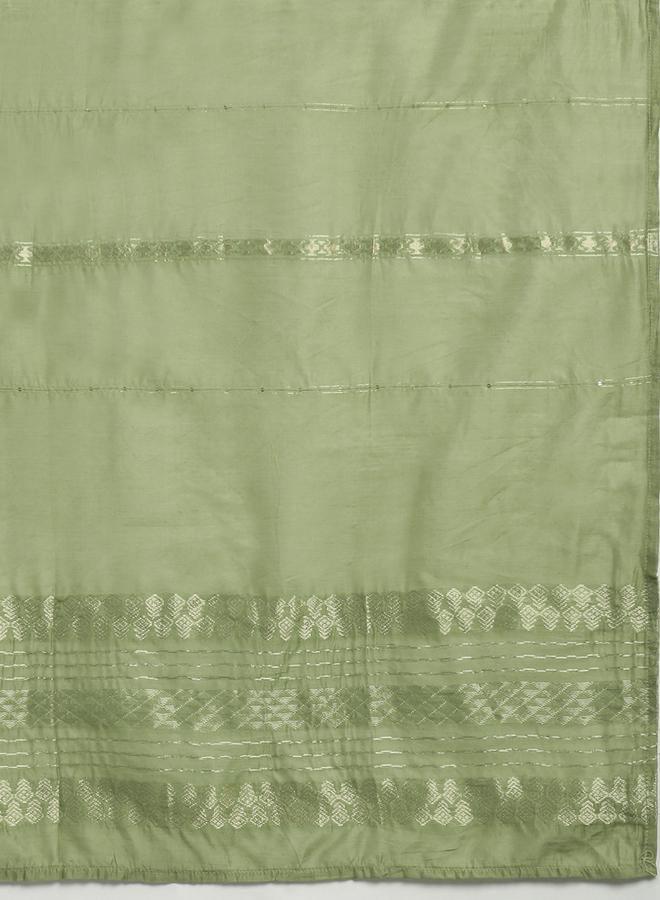 globus Women Green Ethnic Print Embroidered Straight Kurta with Pant and Dupatta Set - Image 5